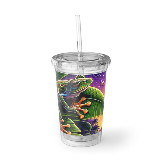 Colorful Coqui Boricua-Themed Acrylic Cup, Tropical Drinkware, Reusable Cup, Eco-Friendly Travel Cup, Unique Gift for Nature Lovers, Summer Parties